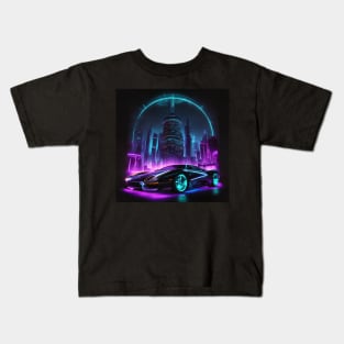 Modern Car In A Futuristic/Retro City - AI Art Kids T-Shirt